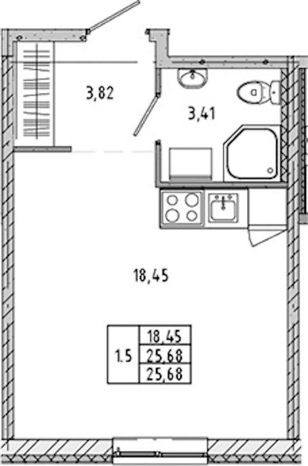 Квартира студия 25.52 м², 1/17 эт., ЖК «Новые горизонты 2»